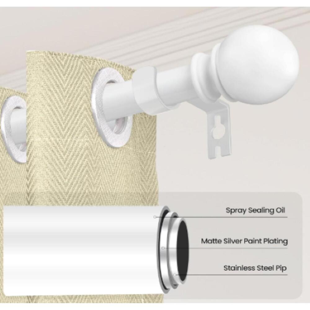 Adjustable White Curtain Rod with Matte Silver Finish 48-88in